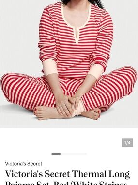 Victoria's Secret Red & Cream Striped Thermal Pajama Set